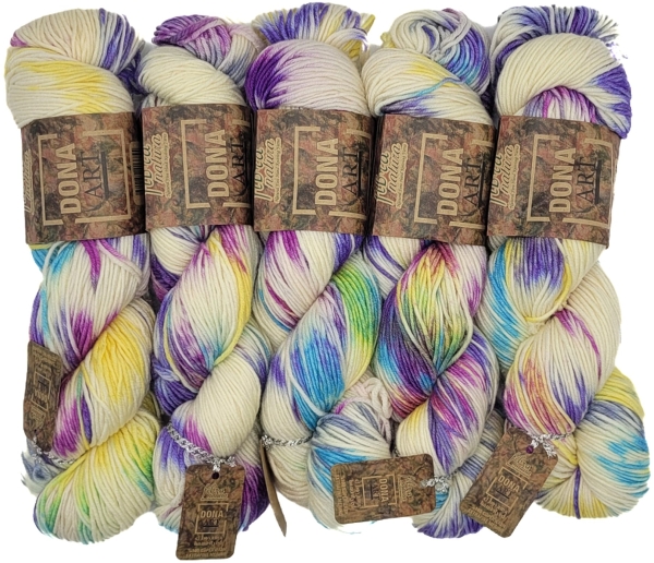 500 Gramm Fibra Natura Merino Wolle Dona Art mehrfarbig 100% Merino, 5 x 100 Gramm Paket mit Farbverlauf für Stricken und Häkeln